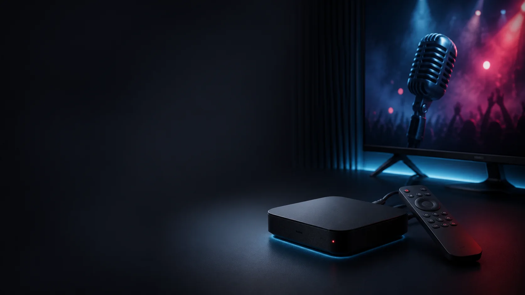 TV Box ligada a uma televisão preparada para karaokê